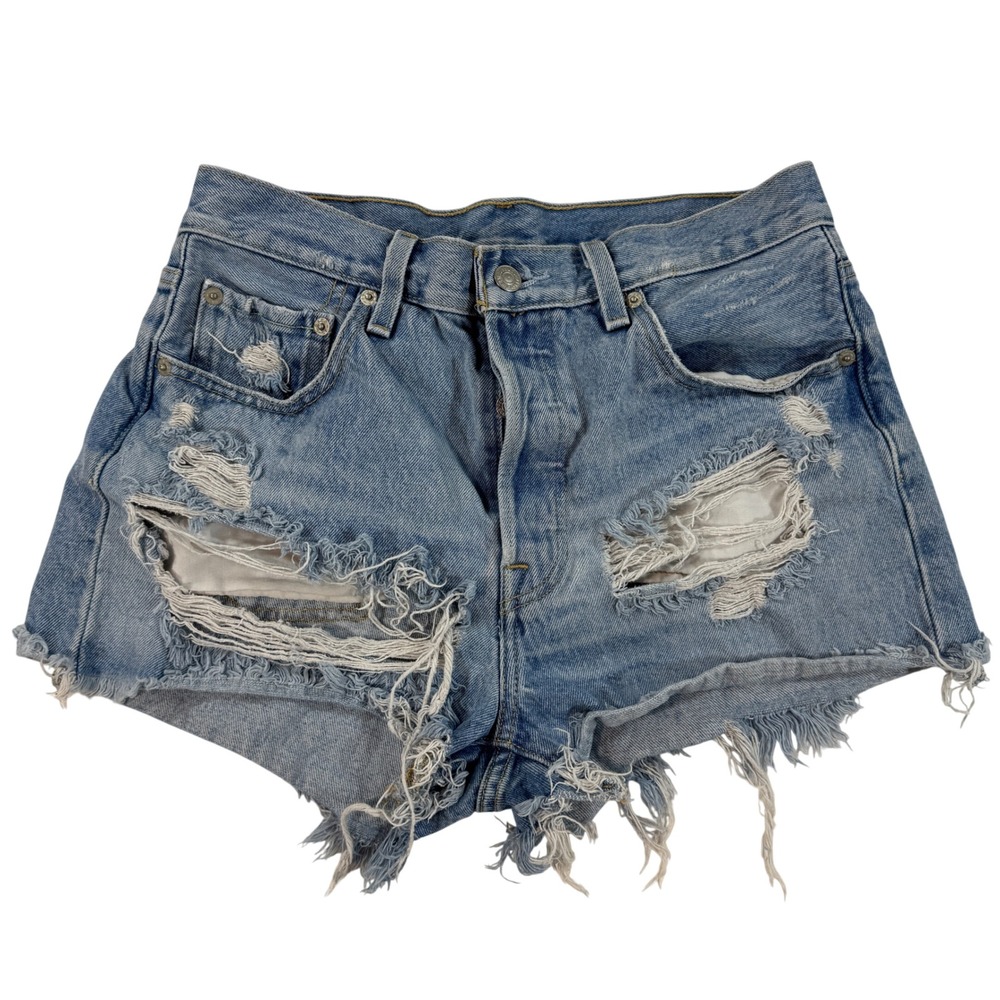 Levi's Premium 501 Distressed Denim Booty Shorts Light Wash Blue Women's 28
